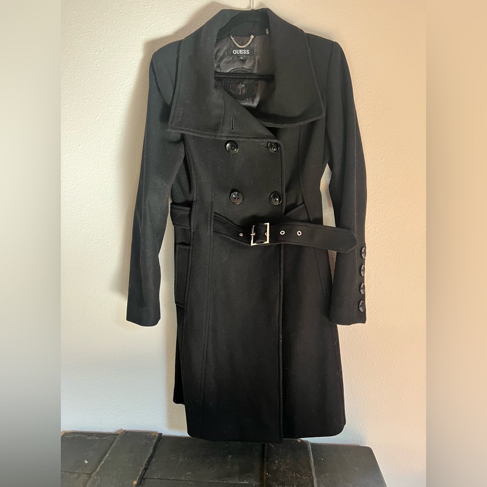 Guess Black Double-Breasted Women's Coat